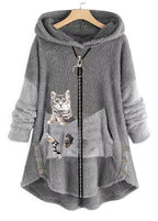 Plus Size Rubber Red Hooded Print Pockets Patchwork Teddy Faux Fur Coats Fall