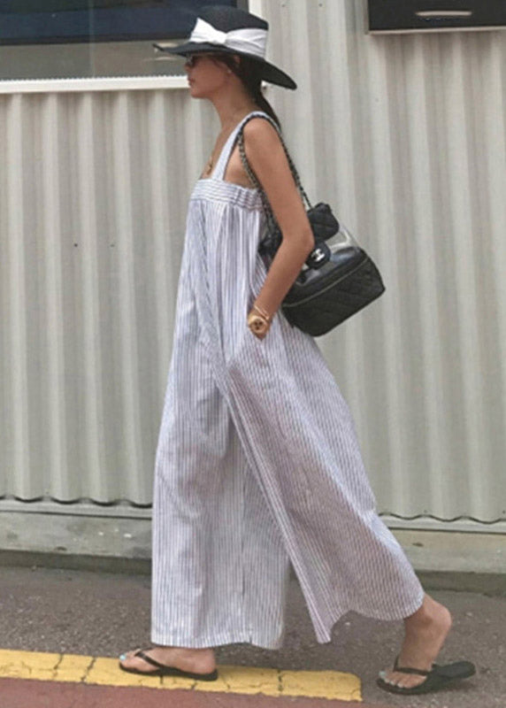 Plus Size Striped Pockets Wide Leg Jumpsuit Pants Summer