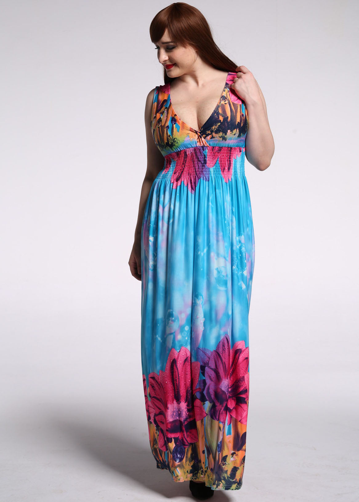 Plus Size Tie Dye Print Wrinkled Ice Size Maxi Dress Sleeveless