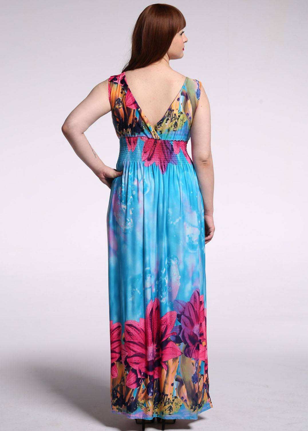 Plus Size Tie Dye Print Wrinkled Ice Size Maxi Dress Sleeveless