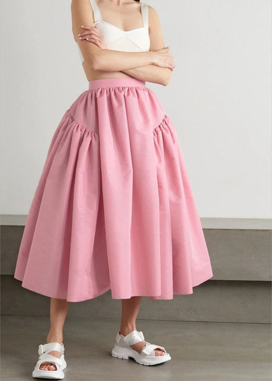 Plus Size Vintage Pink pleated Skirt Spring