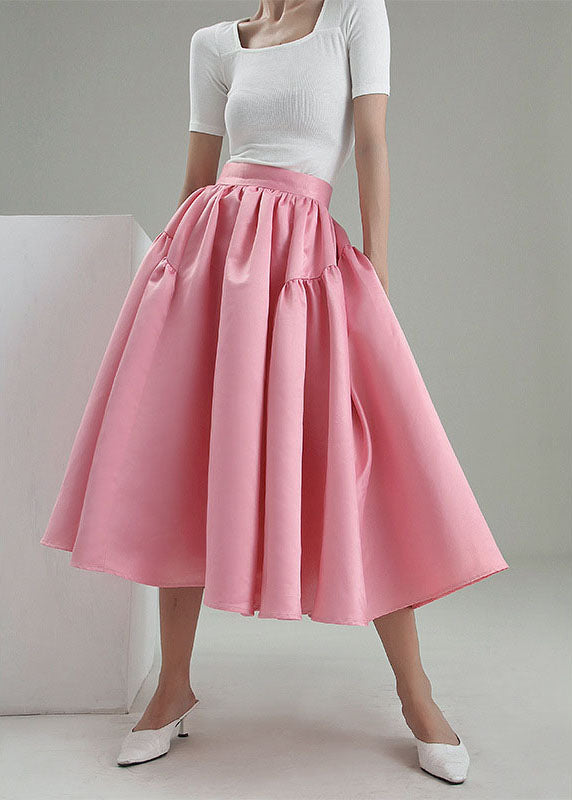 Plus Size Vintage Pink pleated Skirt Spring