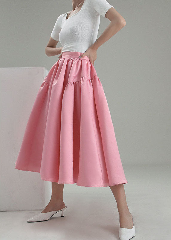 Plus Size Vintage Pink pleated Skirt Spring