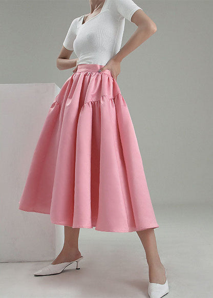 Plus Size Vintage Pink pleated Skirt Spring