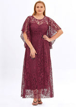 Load image into Gallery viewer, Plus Size Wine Red Hollow Out Patchwork Lace Long Dress Flare Sleeve