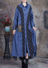 Load image into Gallery viewer, Plus Size denim blue Patchwork Plaid asymmetrical design Fall Coats
