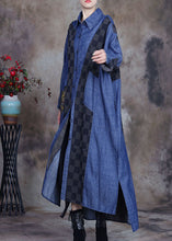 Load image into Gallery viewer, Plus Size denim blue Patchwork Plaid asymmetrical design Fall Coats