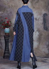 Load image into Gallery viewer, Plus Size denim blue Patchwork Plaid asymmetrical design Fall Coats