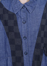 Load image into Gallery viewer, Plus Size denim blue Patchwork Plaid asymmetrical design Fall Coats