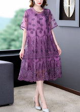 Load image into Gallery viewer, Purple Hollow Out Tulle Holiday Dress Embroideried Nail Bead Summer