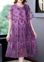 Load image into Gallery viewer, Purple Hollow Out Tulle Holiday Dress Embroideried Nail Bead Summer