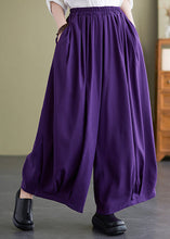 Load image into Gallery viewer, Purple Loose Cotton Wide Leg Pants Elastic Waist Summer