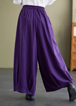 Load image into Gallery viewer, Purple Loose Cotton Wide Leg Pants Elastic Waist Summer