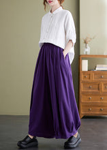 Load image into Gallery viewer, Purple Loose Cotton Wide Leg Pants Elastic Waist Summer