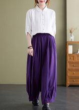 Load image into Gallery viewer, Purple Loose Cotton Wide Leg Pants Elastic Waist Summer