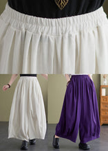 Load image into Gallery viewer, Purple Loose Cotton Wide Leg Pants Elastic Waist Summer