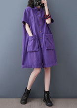 Load image into Gallery viewer, Purple Patchwork Denim Shorts Jumpsuits Peter Pan Collar Summer