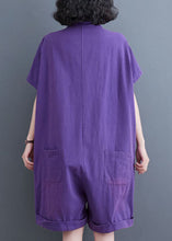 Load image into Gallery viewer, Purple Patchwork Denim Shorts Jumpsuits Peter Pan Collar Summer