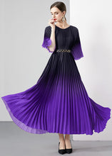Load image into Gallery viewer, Purple Patchwork Loose Chiffon Long Dress Wrinkled O Neck Summer