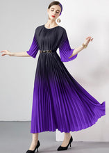 Load image into Gallery viewer, Purple Patchwork Loose Chiffon Long Dress Wrinkled O Neck Summer