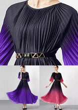 Load image into Gallery viewer, Purple Patchwork Loose Chiffon Long Dress Wrinkled O Neck Summer