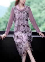 Load image into Gallery viewer, Purple Patchwork Tulle Maxi Dresses Embroideried Spring