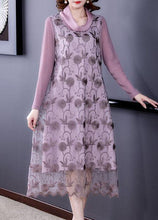 Load image into Gallery viewer, Purple Patchwork Tulle Maxi Dresses Embroideried Spring