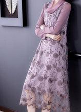 Load image into Gallery viewer, Purple Patchwork Tulle Maxi Dresses Embroideried Spring