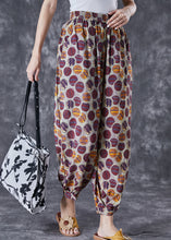 Load image into Gallery viewer, Purple Print Loose Linen Silk Harem Pants Elastic Waist Summer