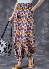 Load image into Gallery viewer, Purple Print Loose Linen Silk Harem Pants Elastic Waist Summer