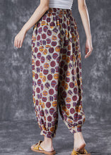 Load image into Gallery viewer, Purple Print Loose Linen Silk Harem Pants Elastic Waist Summer