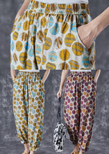 Load image into Gallery viewer, Purple Print Loose Linen Silk Harem Pants Elastic Waist Summer