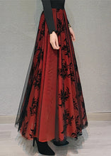 Load image into Gallery viewer, Red Elastic Waist Patchwork Tulle Maxi Skirt Spring