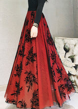 Load image into Gallery viewer, Red Elastic Waist Patchwork Tulle Maxi Skirt Spring