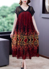 Load image into Gallery viewer, Red Patchwork Chiffon Vacation Dresses Exra Large Hem Print Summer