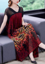 Load image into Gallery viewer, Red Patchwork Chiffon Vacation Dresses Exra Large Hem Print Summer