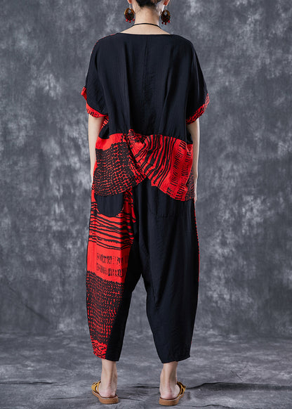 Red Patchwork Cotton Women Sets 2 Pieces Oversized Print Summer