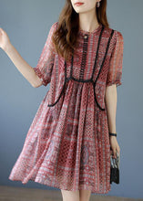 Load image into Gallery viewer, Red Patchwork Lace Chiffon A Line Dresses O-Neck Summer