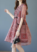 Load image into Gallery viewer, Red Patchwork Lace Chiffon A Line Dresses O-Neck Summer