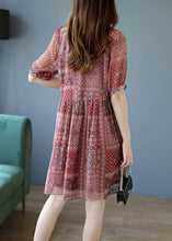 Load image into Gallery viewer, Red Patchwork Lace Chiffon A Line Dresses O-Neck Summer