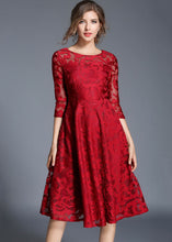 Load image into Gallery viewer, Red Patchwork Loose Lace Dresses O Neck Bracelet Sleeve