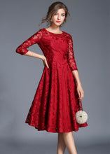 Load image into Gallery viewer, Red Patchwork Loose Lace Dresses O Neck Bracelet Sleeve
