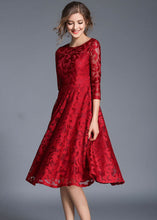 Load image into Gallery viewer, Red Patchwork Loose Lace Dresses O Neck Bracelet Sleeve