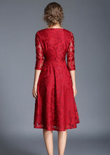 Load image into Gallery viewer, Red Patchwork Loose Lace Dresses O Neck Bracelet Sleeve