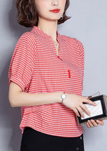 Load image into Gallery viewer, Red Plaid Chiffon Blouses Oversized Wrinkled Short sleeve