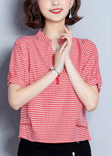 Load image into Gallery viewer, Red Plaid Chiffon Blouses Oversized Wrinkled Short sleeve