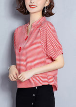Load image into Gallery viewer, Red Plaid Chiffon Blouses Oversized Wrinkled Short sleeve