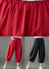 Load image into Gallery viewer, Red Pockets Patchwork Linen Crop Pants Elastic Waist Summer