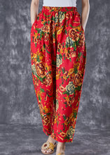 Load image into Gallery viewer, Red Print Cotton Harem Pants Oversized Elastic Waist Summer