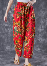 Load image into Gallery viewer, Red Print Cotton Harem Pants Oversized Elastic Waist Summer